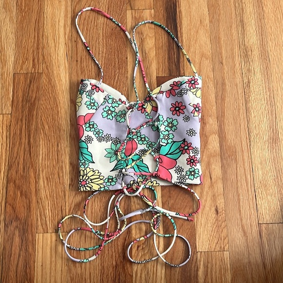 ZARA floral lace up crop top size small - Picture 2 of 3